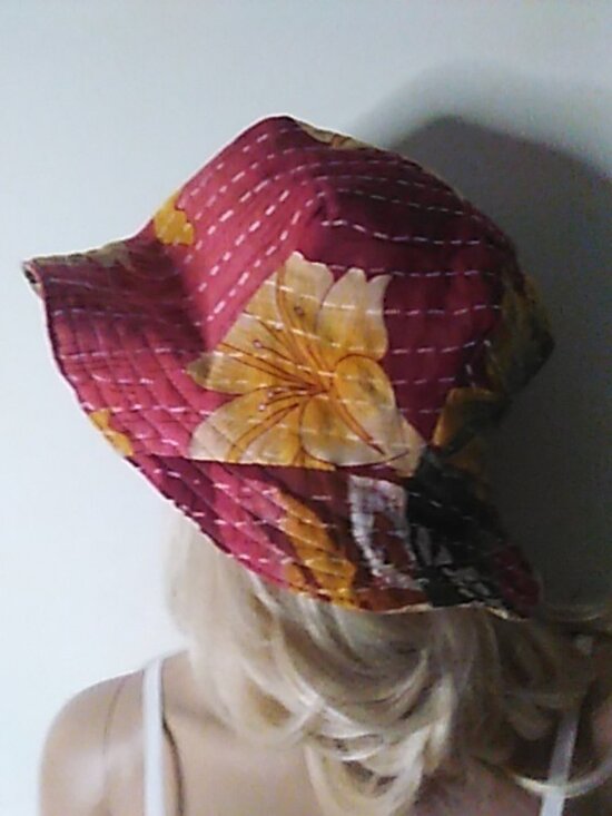Kantha Sun Hat Tropical M-L Floral Reversible Handmade Vacation Beach KS16. main image 6